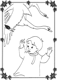 Раскраска для детей из сказки Гуси-Лебеди 