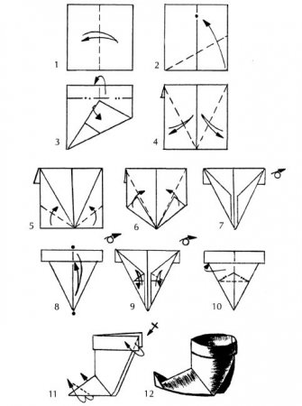 Схема оригами "Сапожок для подарков"